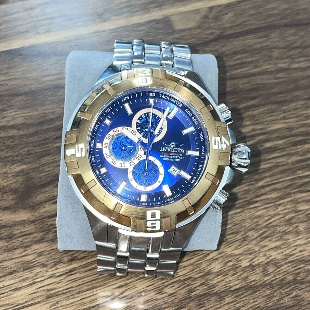 Invicta Mens Rare Pro Diver Chrono Blue Dial Stainless Steel Watch Model 12355